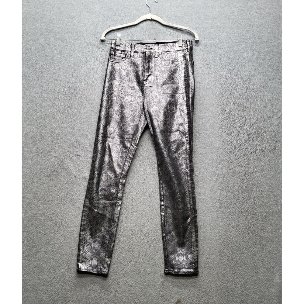 7 For All Mankind Women Jeans 28 Gray Metallic Silver‎ Snakeskin 27" Inseam